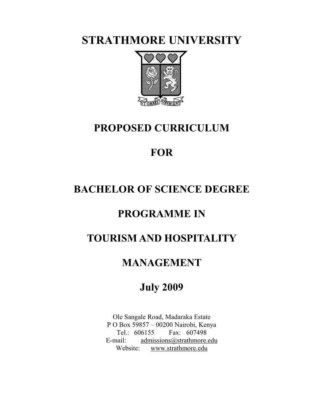 Bsc Tourism and Hosp Mgt Curriculum 2009