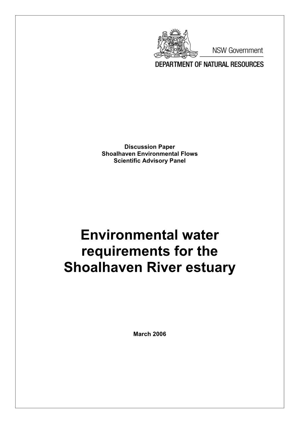 Environmental Water Requirements for the Shoalhaven River Estuary