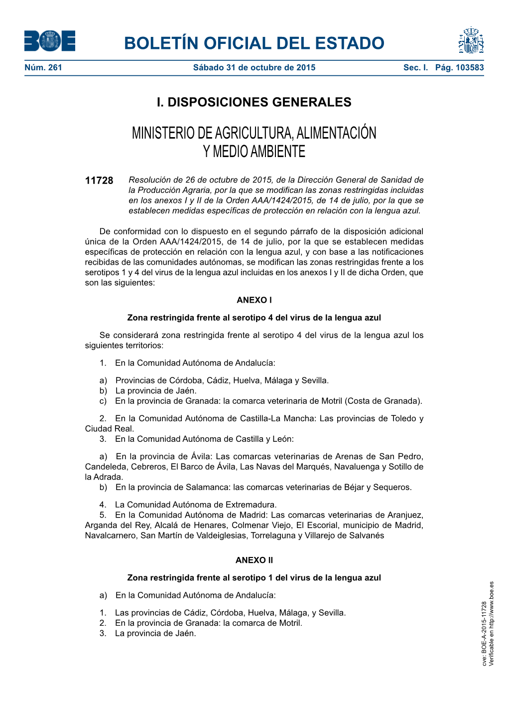 Disposición 11728 Del BOE Núm. 261 De 2015