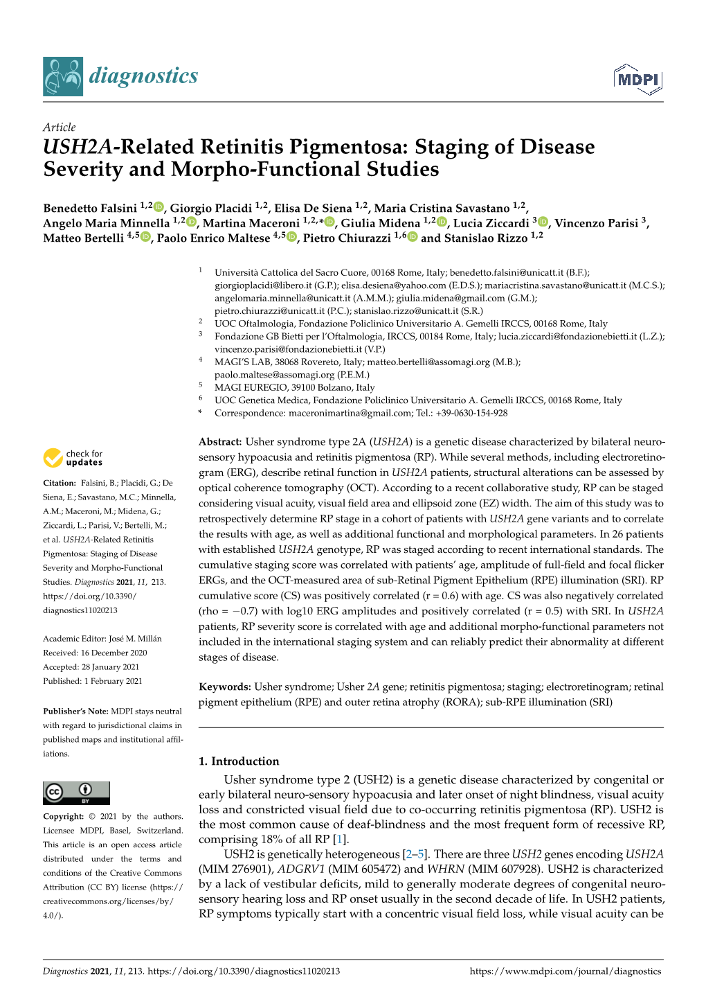 USH2A-Related Retinitis Pigmentosa: Staging of Disease Severity and Morpho-Functional Studies