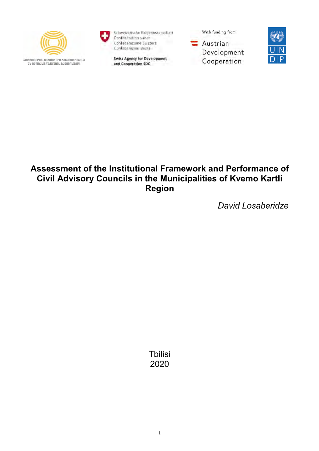Assessment of the Institutional Framework and Performance of Civil Advisory Councils in the Municipalities of Kvemo Kartli Region