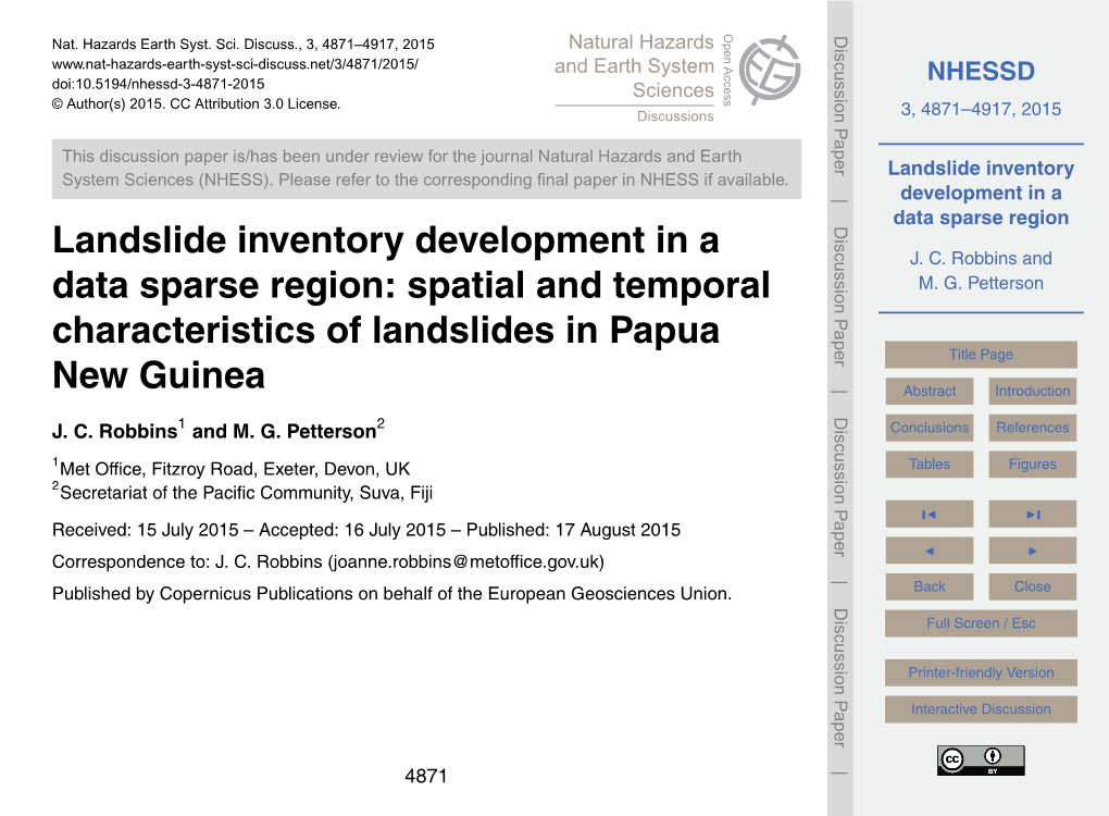 Landslide Inventory Development in a Data Sparse Region