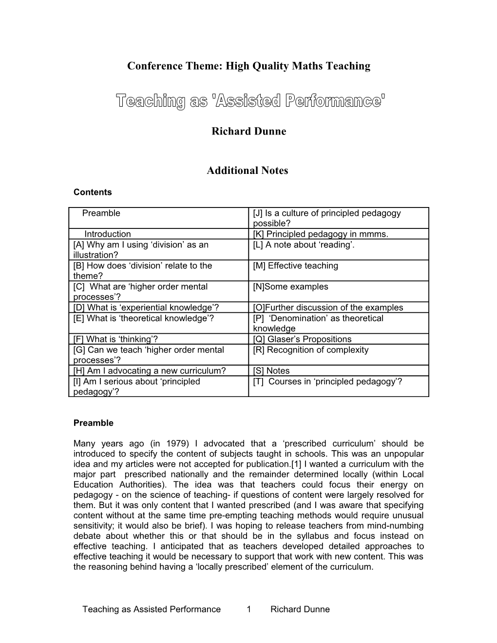 Numeracy: Enhancing the Capacity to Learn Maths