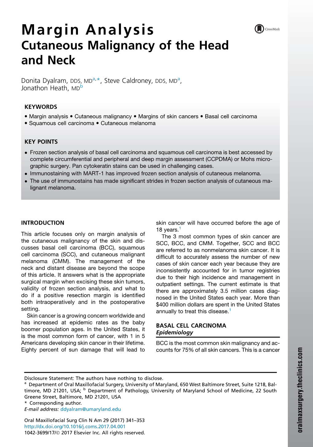 Margin Analysis Cutaneous Malignancy of the Head and Neck