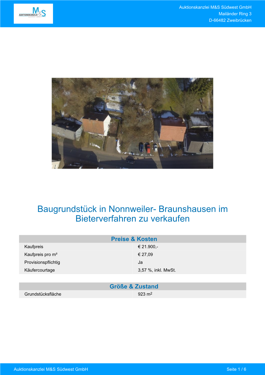 Baugrundstück in Nonnweiler- Braunshausen Im Bieterverfahren Zu Verkaufen