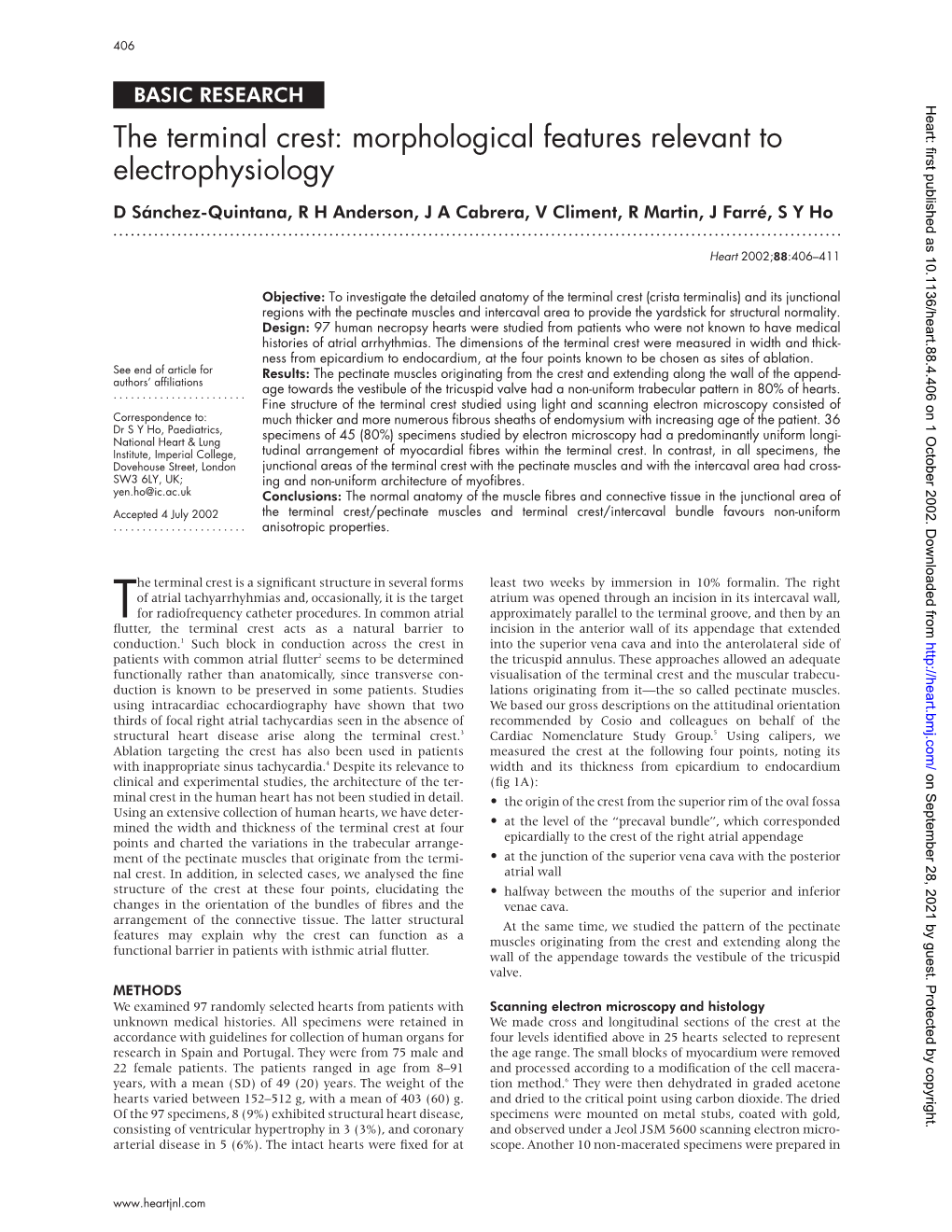 The Terminal Crest: Morphological Features Relevant to Electrophysiology D Sánchez-Quintana, R H Anderson, J a Cabrera, V Climent, R Martin, J Farré,Syho