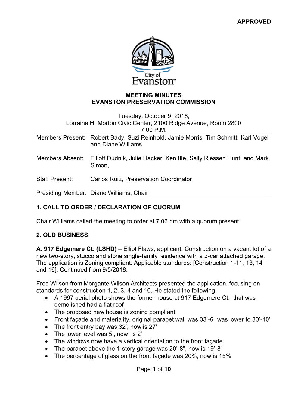 APPROVED Page 1 of 10 MEETING MINUTES EVANSTON