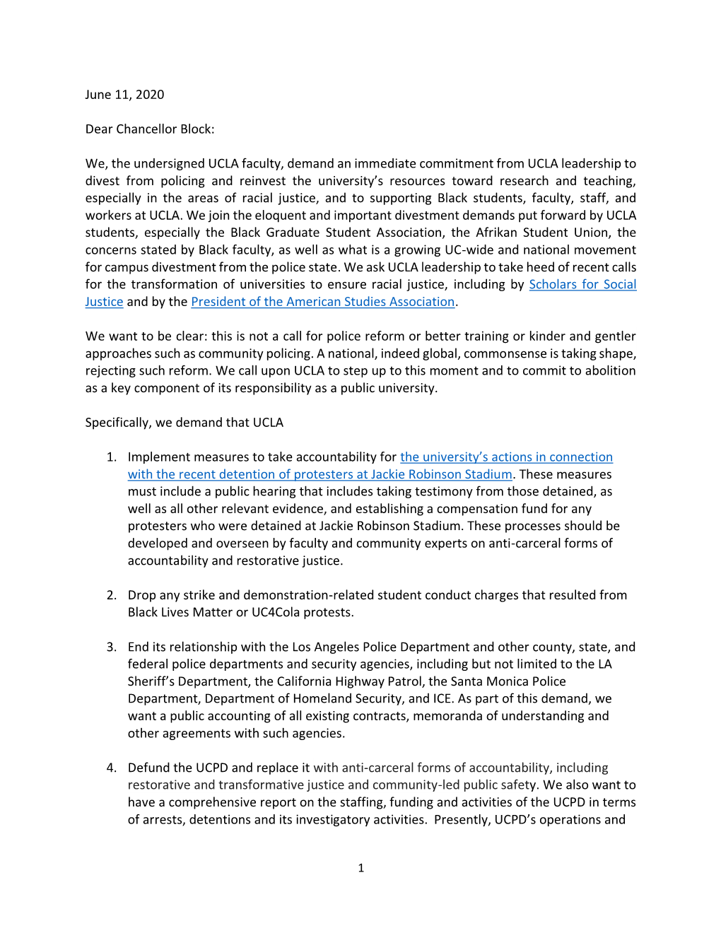 DIVEST/INVEST UCLA Faculty Collective Letter