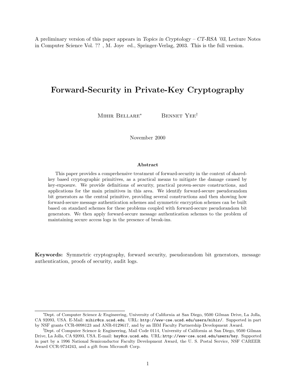 Forward-Security in Private-Key Cryptography