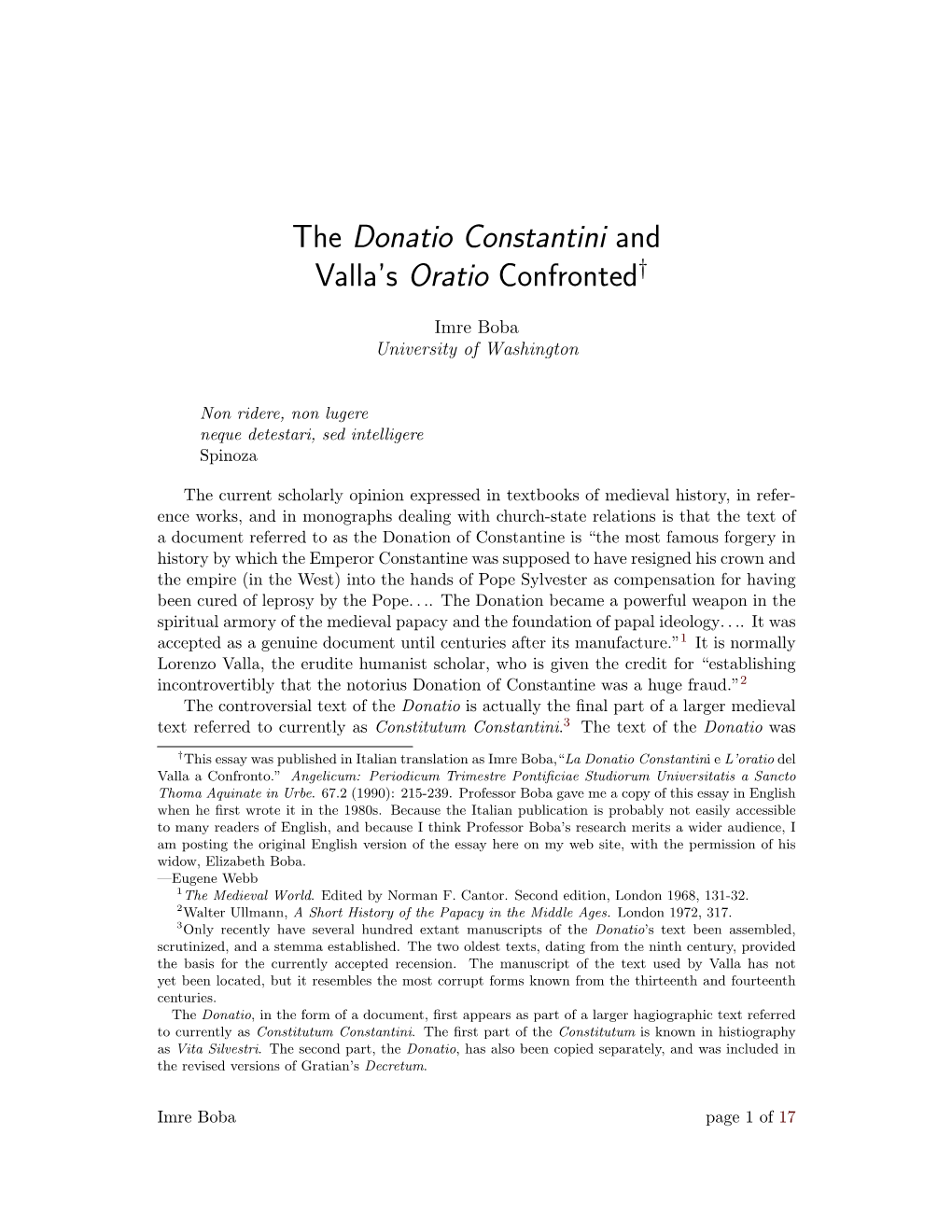 The Donatio Constantini and Valla's Oratio Confronted