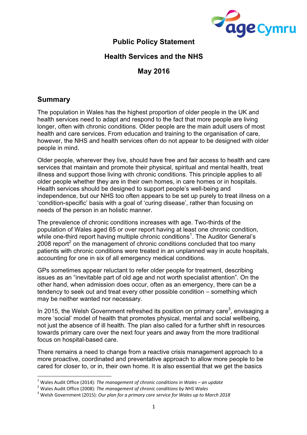 Public Policy Statement Health Services and the NHS May 2016