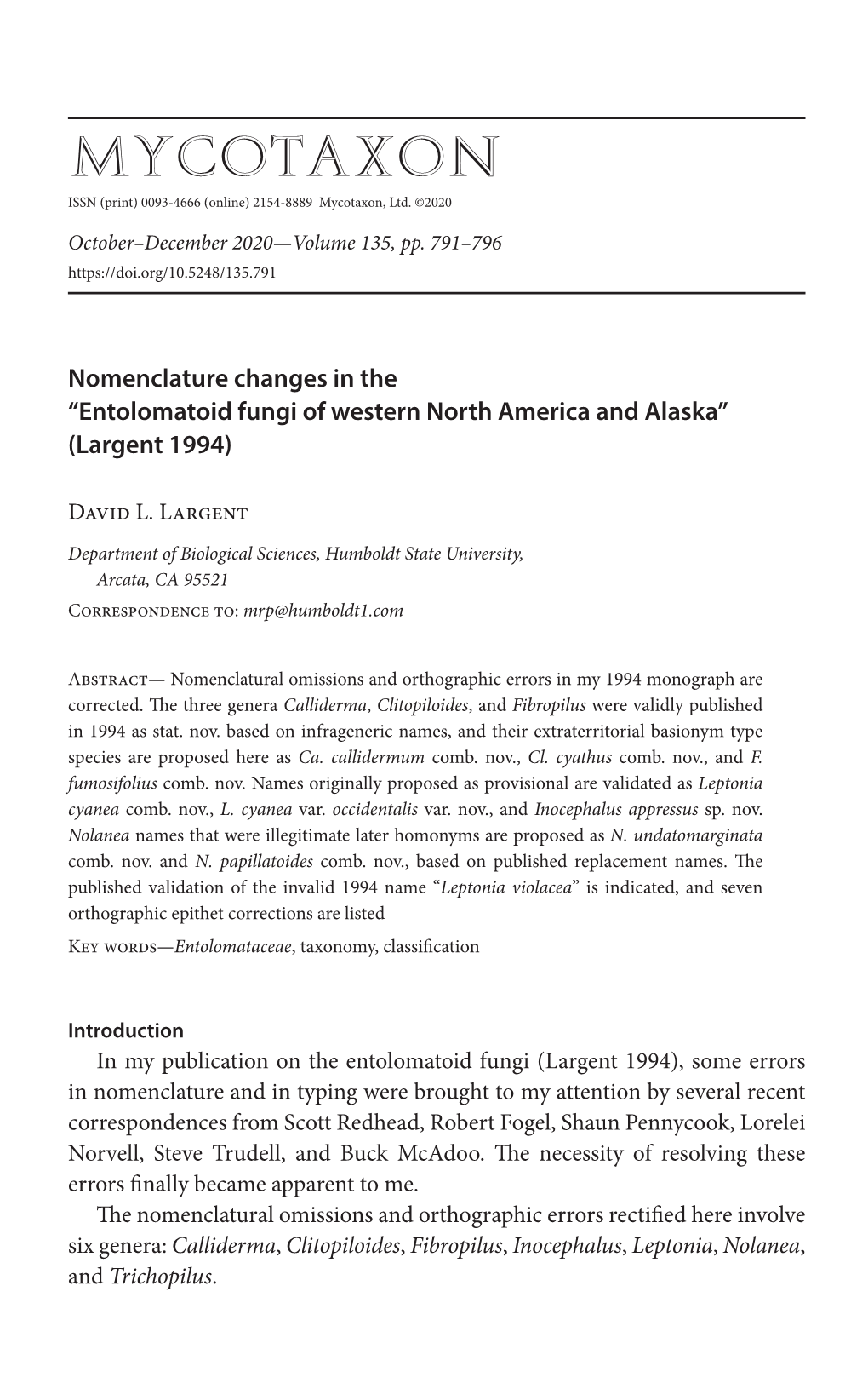 Entolomatoid Fungi of Western North America and Alaska” (Largent 1994)