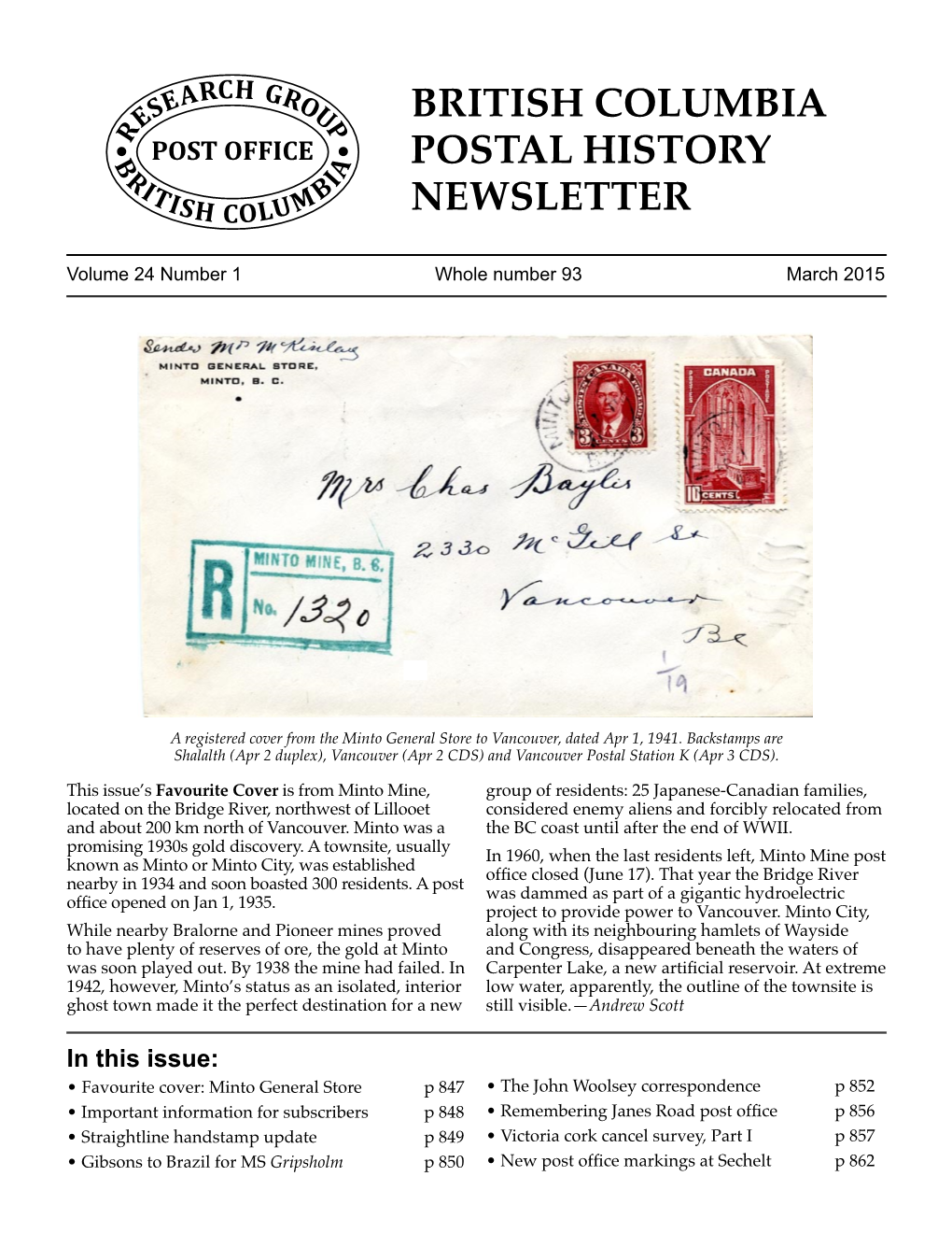 British Columbia Postal History Newsletter
