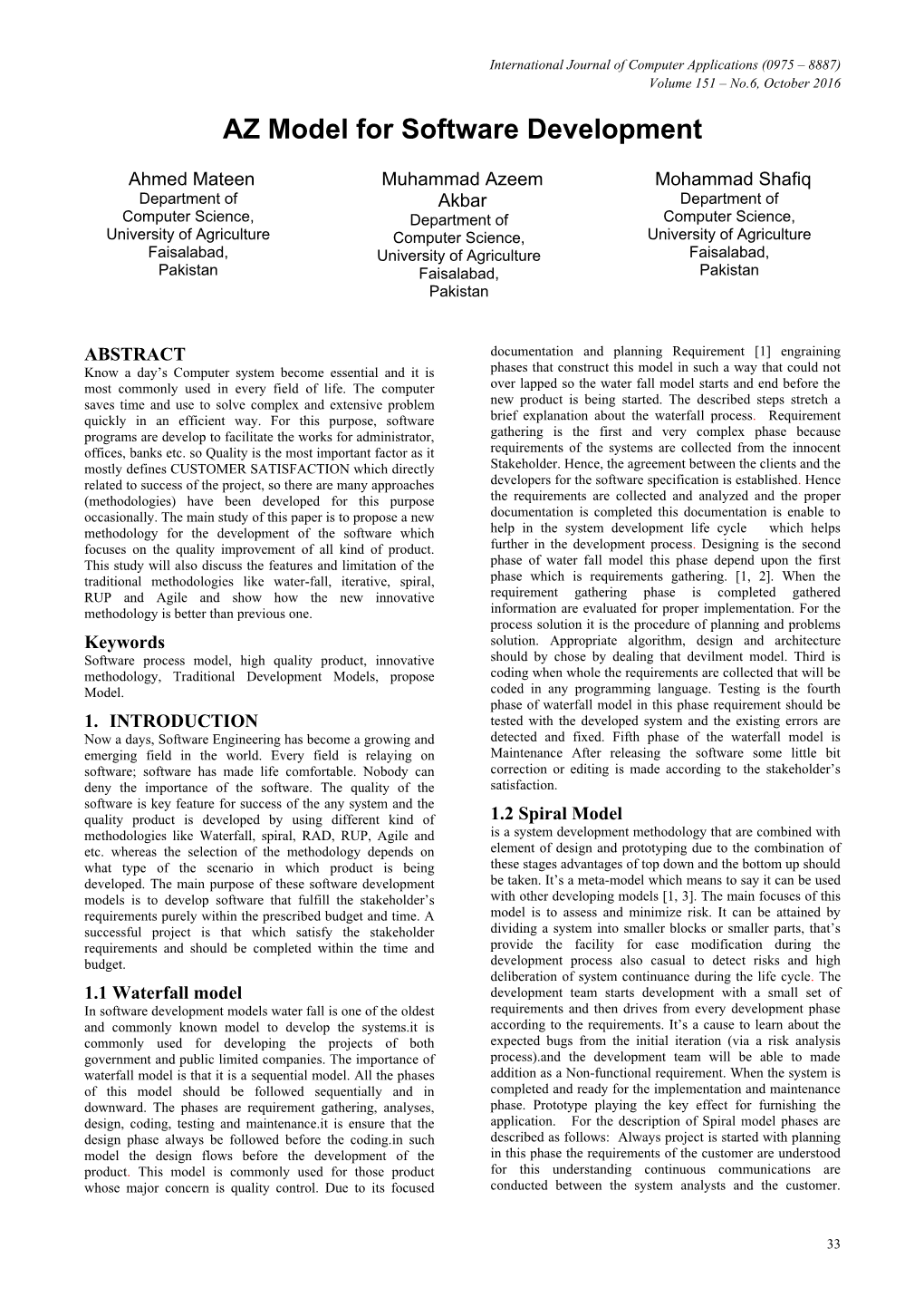 AZ Model for Software Development