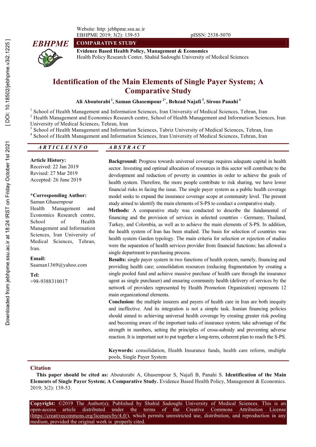 Identification of the Main Elements of Single Payer System