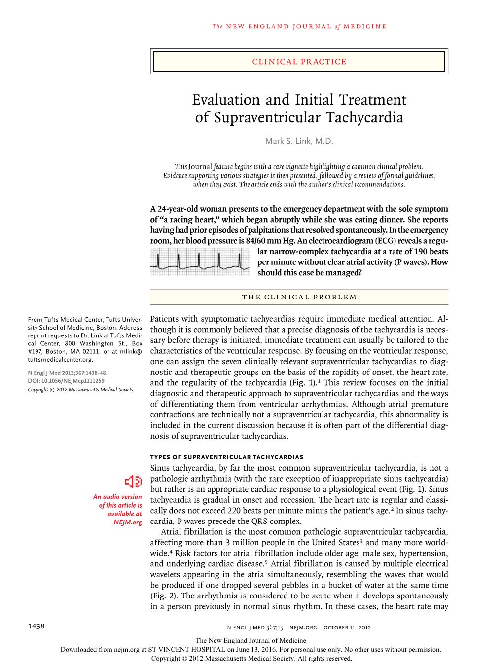 Evaluation and Initial Treatment of Supraventricular Tachycardia