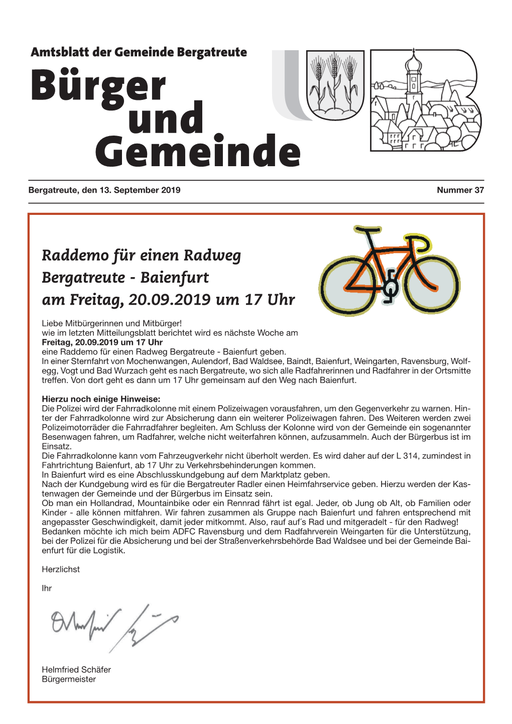 Raddemo Für Einen Radweg Bergatreute - Baienfurt Am Freitag, 20.09.2019 Um 17 Uhr