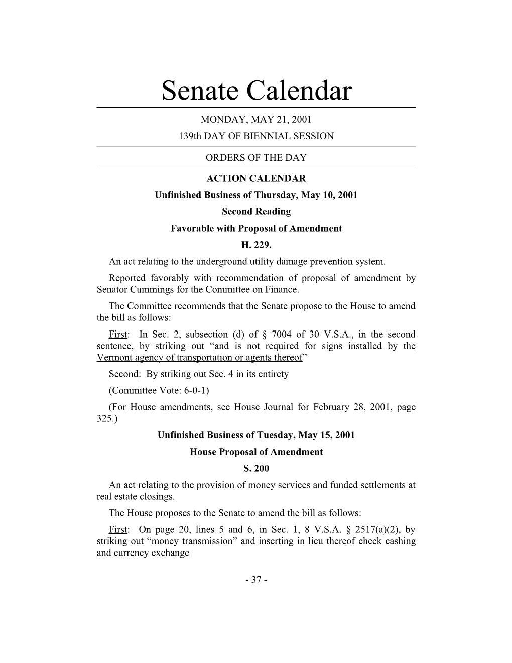 Senate Calendar s1