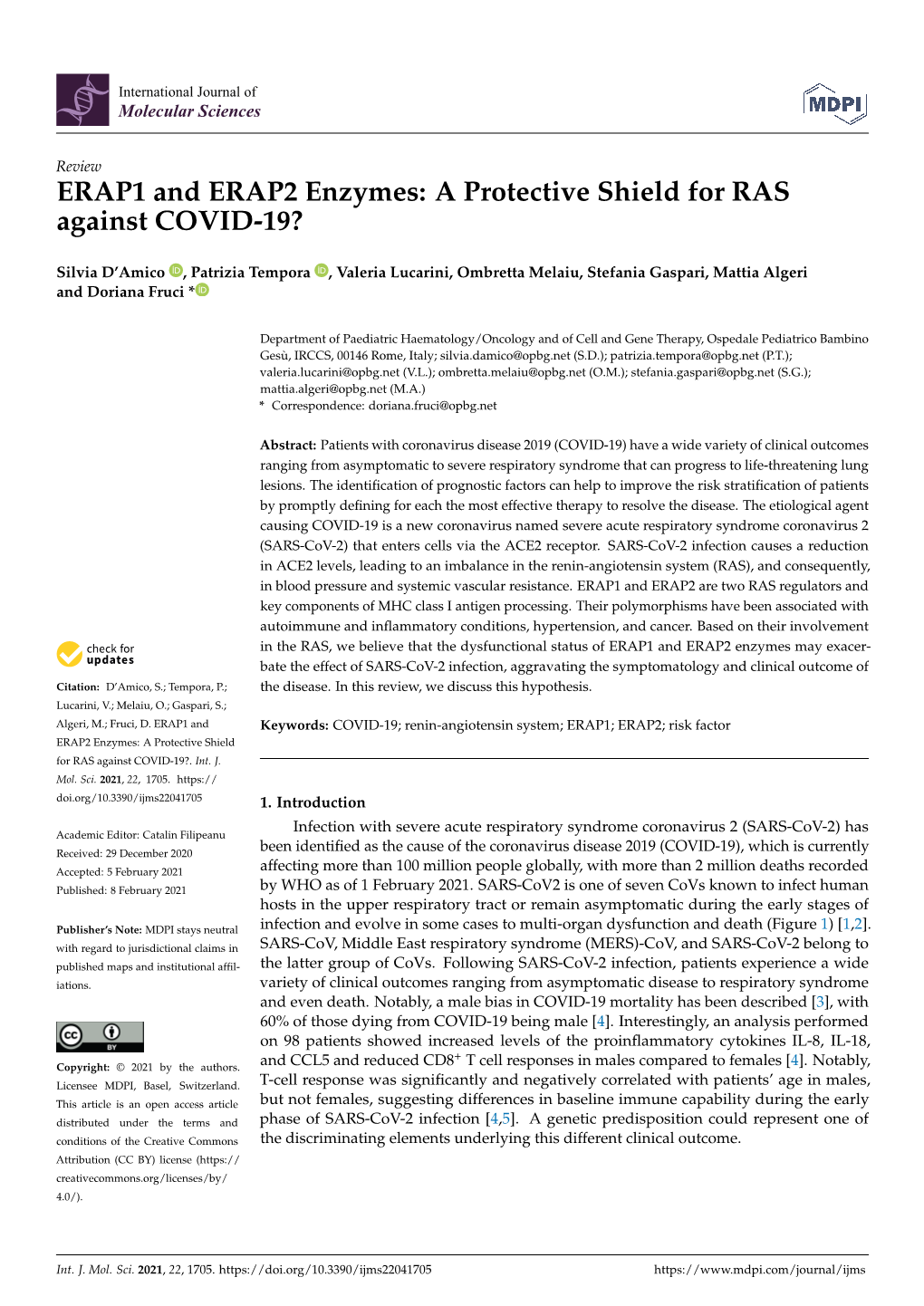 ERAP1 and ERAP2 Enzymes: a Protective Shield for RAS Against COVID-19?