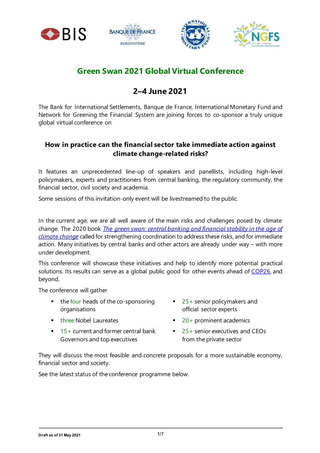 Green Swan 2021 Global Virtual Conference