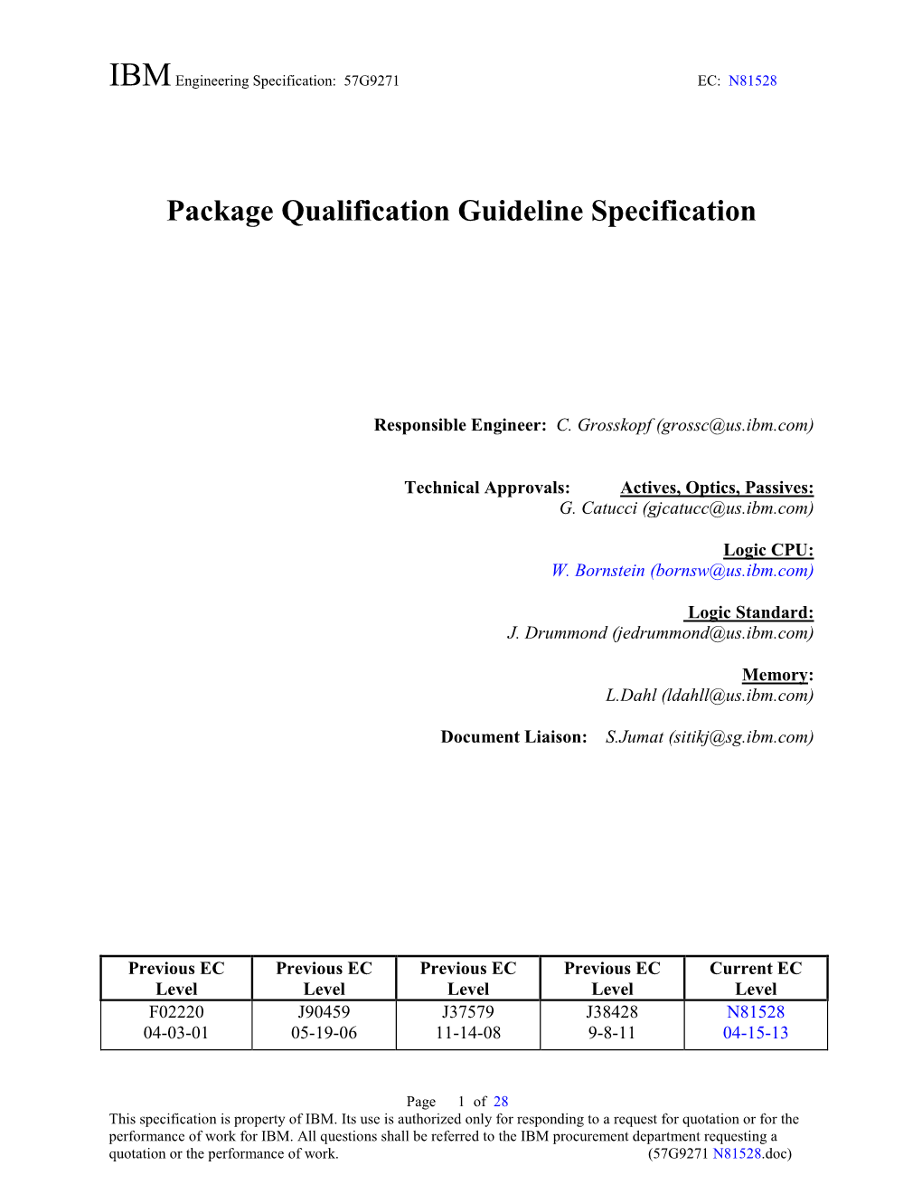 Package Qualification Guideline Specification
