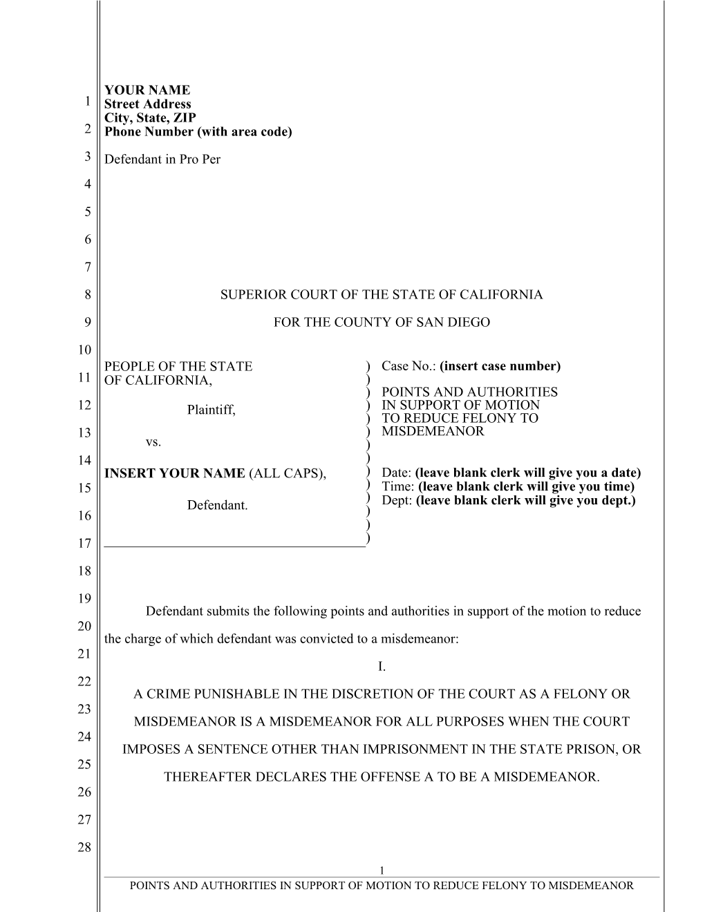 Complaint Template (COMPLA 1;1)