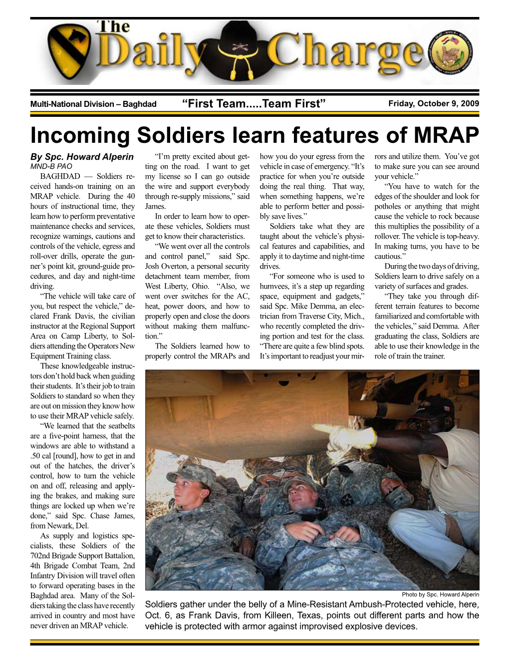 Incoming Soldiers Learn Features of MRAP by Spc