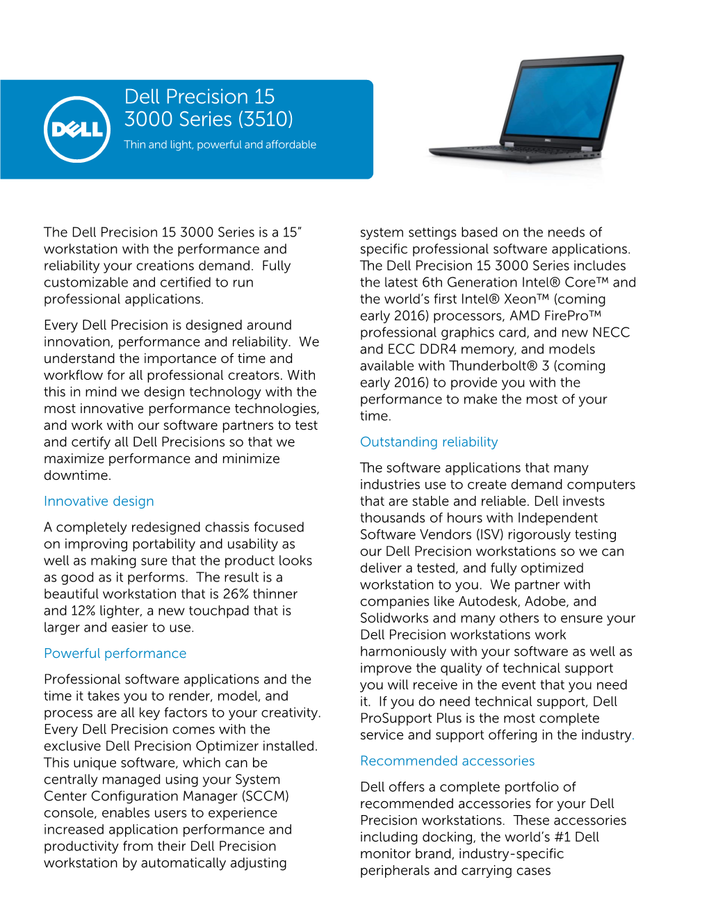 Dell Precision 15 3000 Series (3510) Thin and Light, Powerful and Affordable