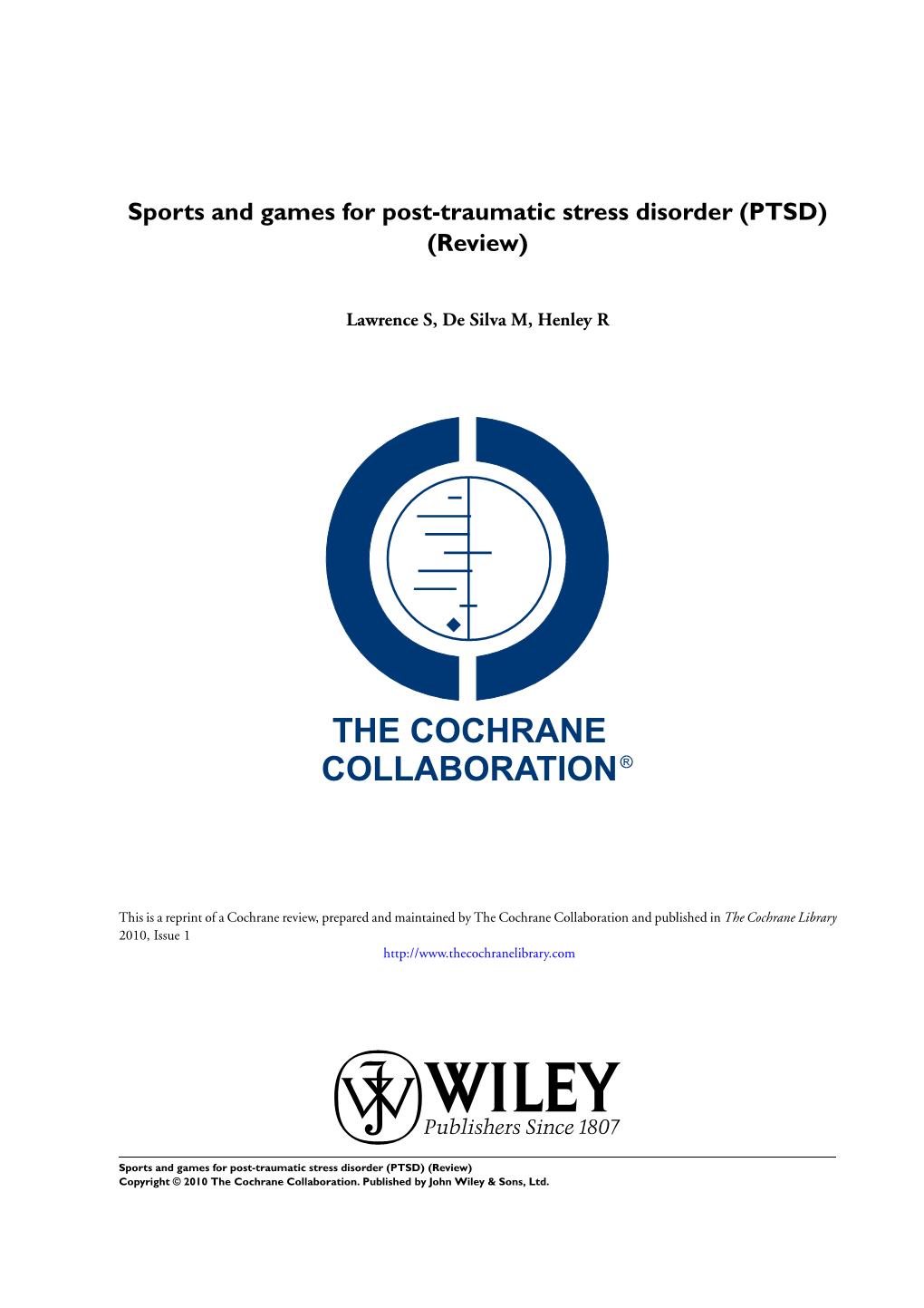 Sports and Games for Post-Traumatic Stress Disorder (PTSD) (Review)