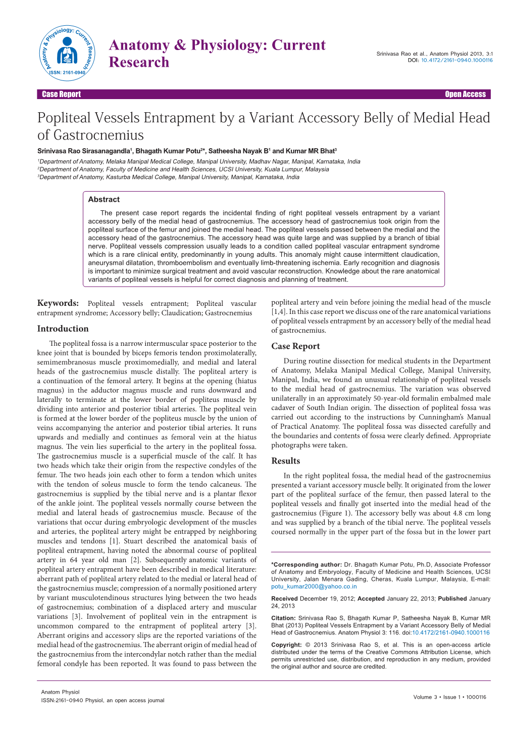 Popliteal Vessels Entrapment by a Variant Accessory Belly of Medial