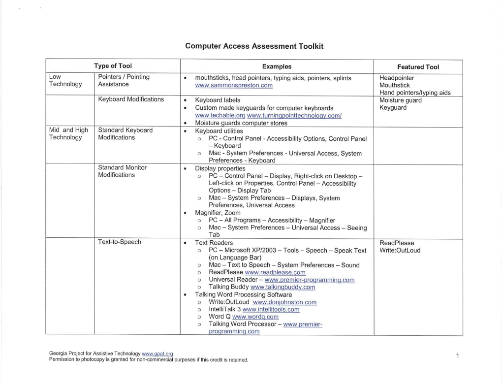 Computer Access Assessment Toolkit