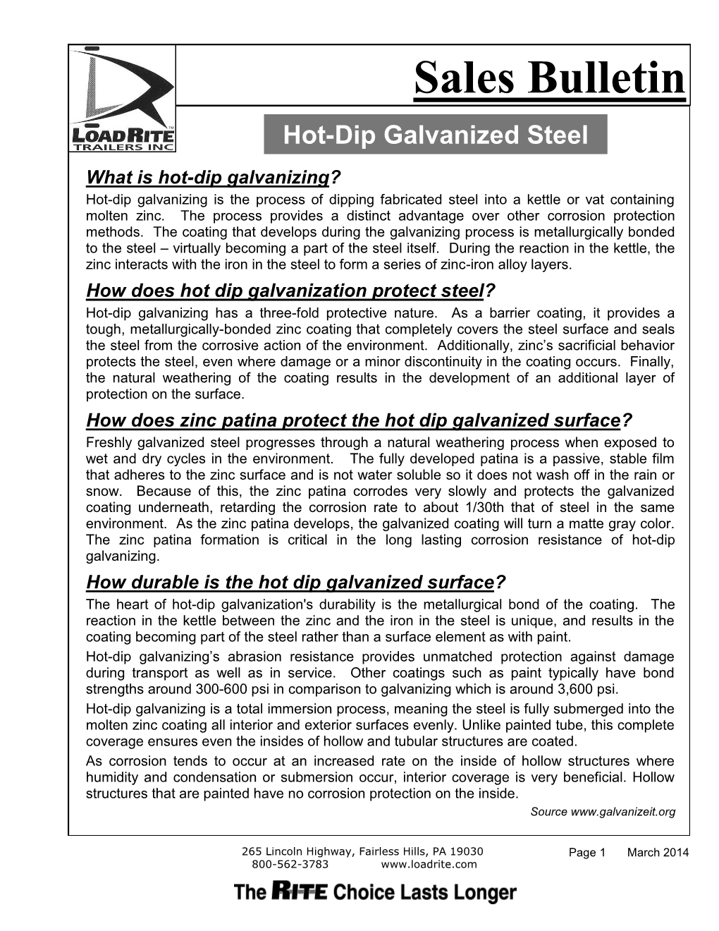 Sales Bulletin Hot-Dip Galvanized Steel