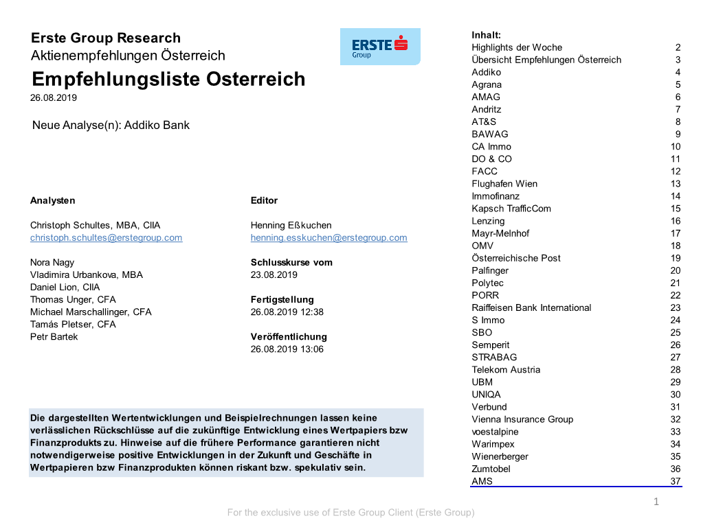 Empfehlungsliste Österreich