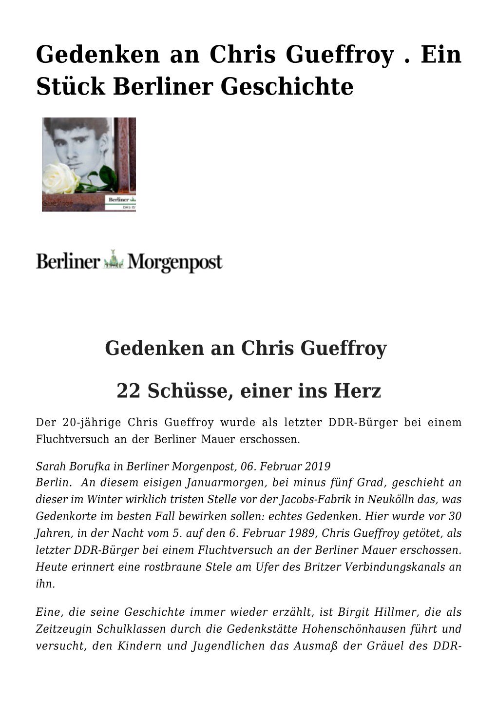 Gedenken an Chris Gueffroy . Ein Stück Berliner Geschichte