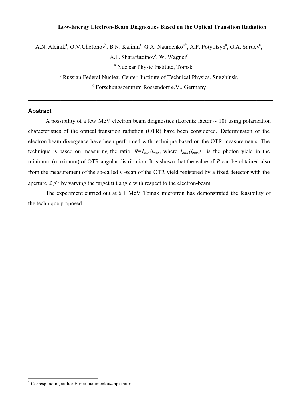 Low-Energy Electron-Beam Diagnostics Based on the Optical Transition Radiation