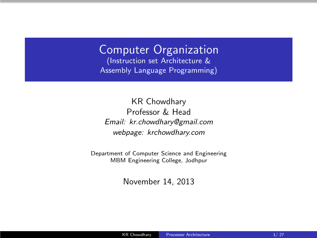 Computer Organization (Instruction Set Architecture & Assembly Language Programming)