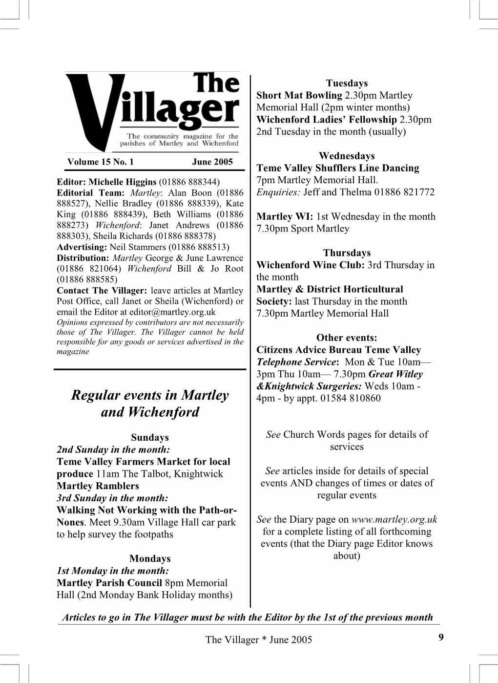 June 2005 Teme Valley Shufflers Line Dancing Editor: Michelle Higgins (01886 888344) 7Pm Martley Memorial Hall