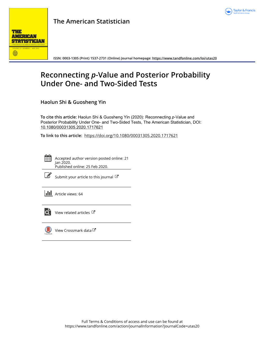 Reconnecting P-Value and Posterior Probability Under One- and Two-Sided Tests