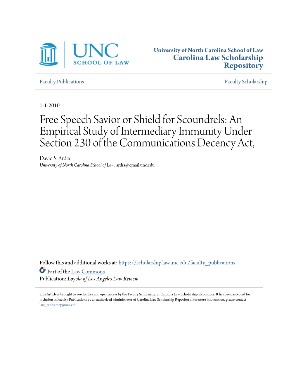 An Empirical Study of Intermediary Immunity Under Section 230 of the Communications Decency Act, David S