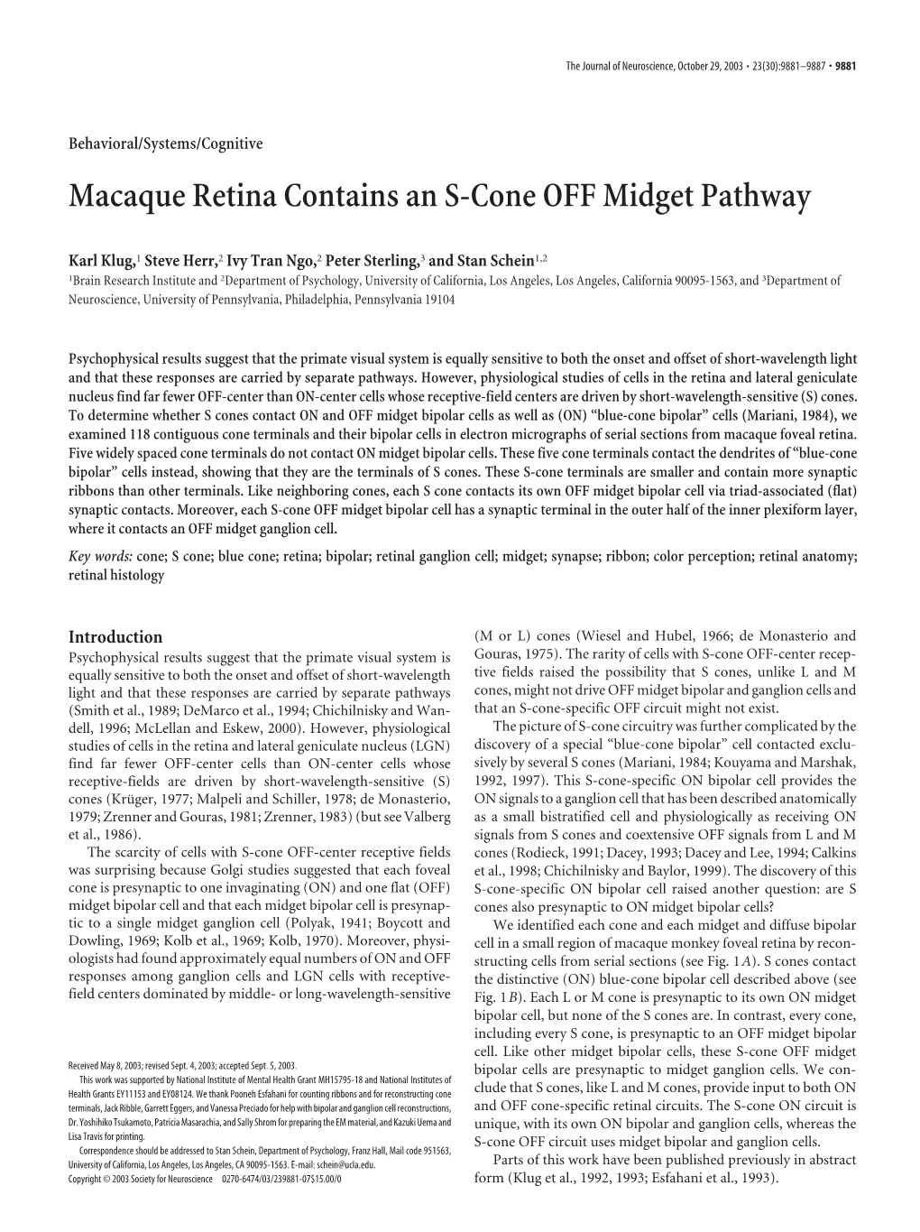 Macaque Retina Contains an S-Cone OFF Midget Pathway