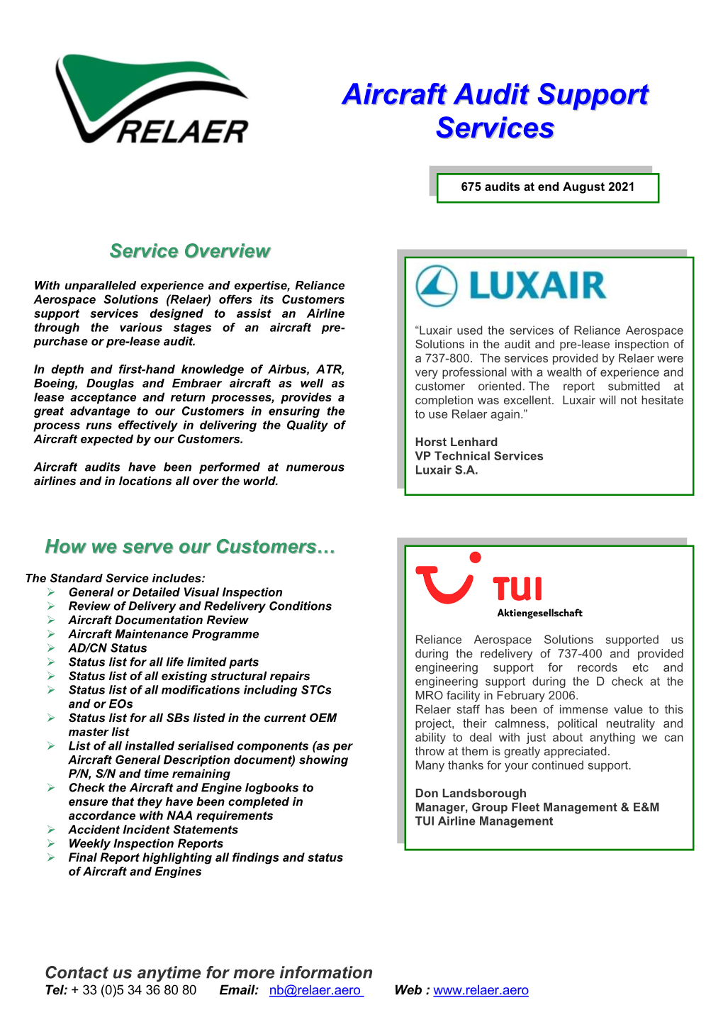 Aircraft Audit Support Services