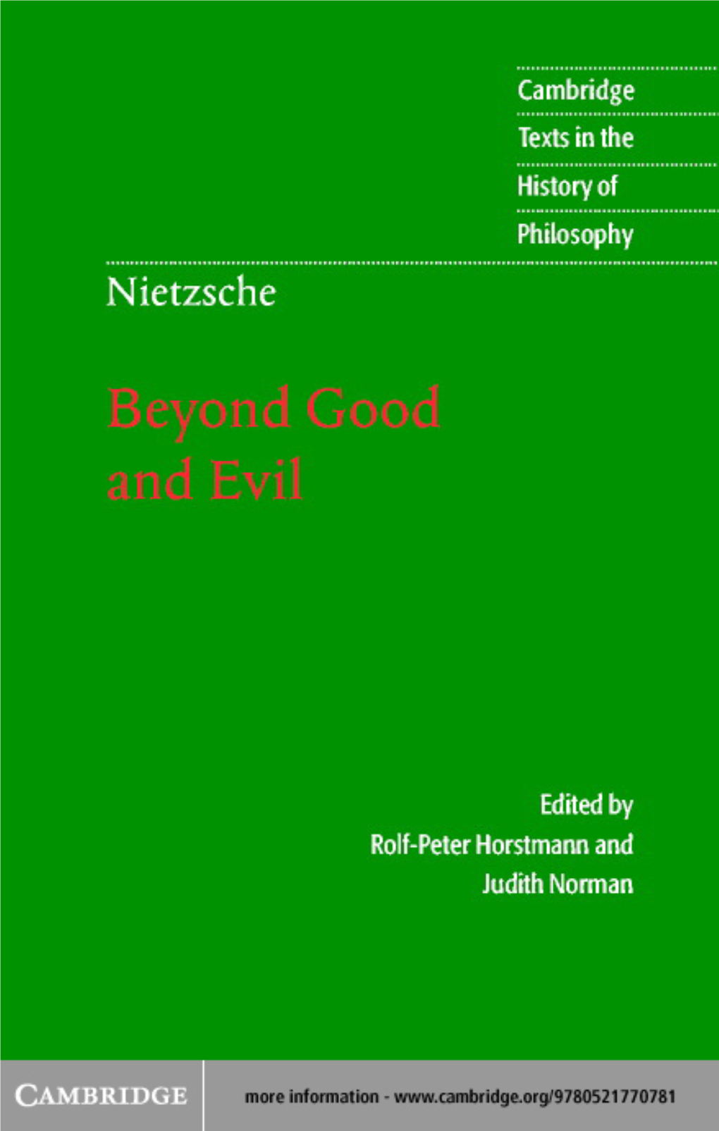 Beyond Good and Evil CAMBRIDGE TEXTS in the HISTORY of PHILOSOPHY