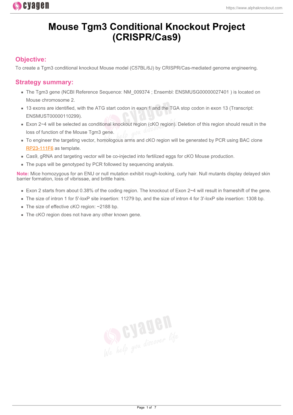 Mouse Tgm3 Conditional Knockout Project (CRISPR/Cas9)