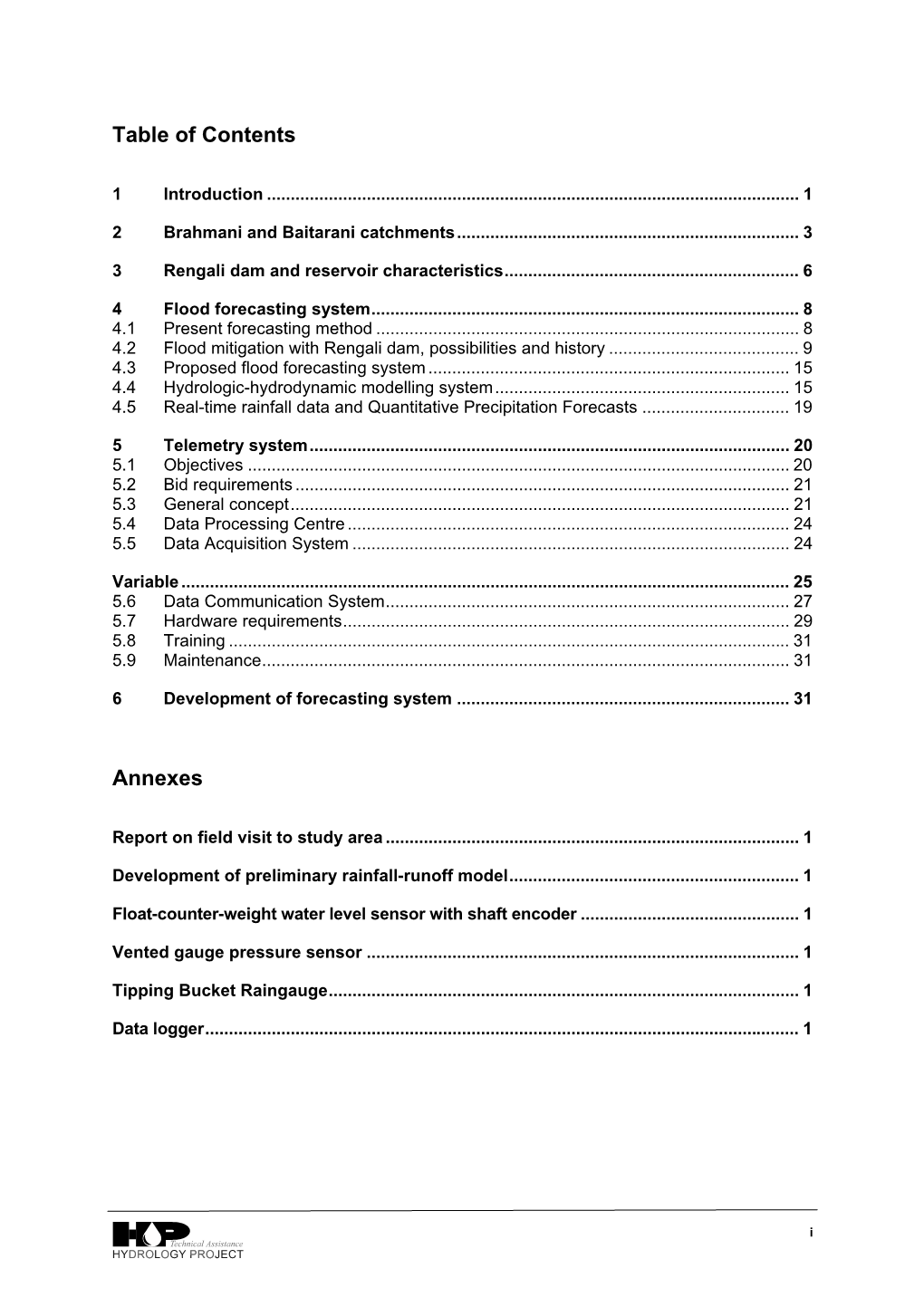 Table of Contents Annexes