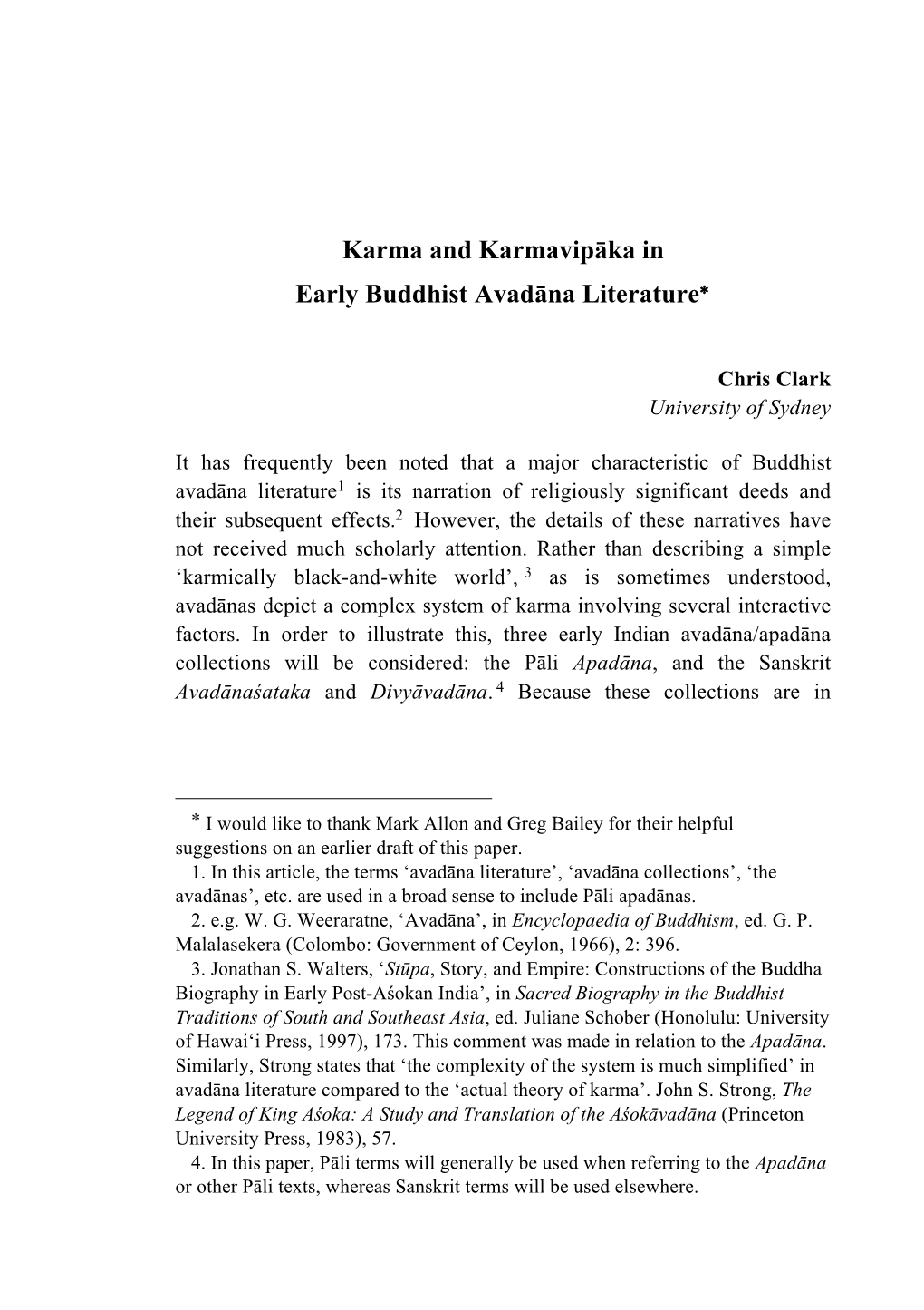 Karma and Karmavipāka in Early Buddhist Avadāna Literature∗