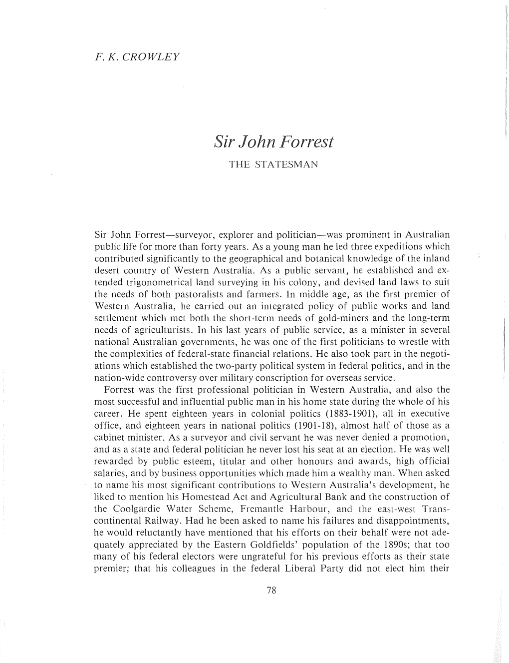 Sir John Forrest the STATESMAN
