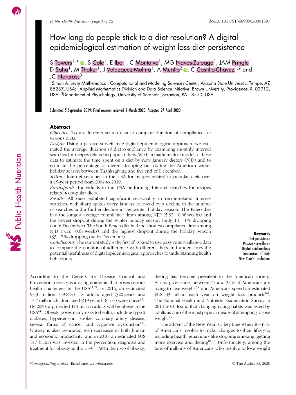 How Long Do People Stick to a Diet Resolution? a Digital Epidemiological Estimation of Weight Loss Diet Persistence