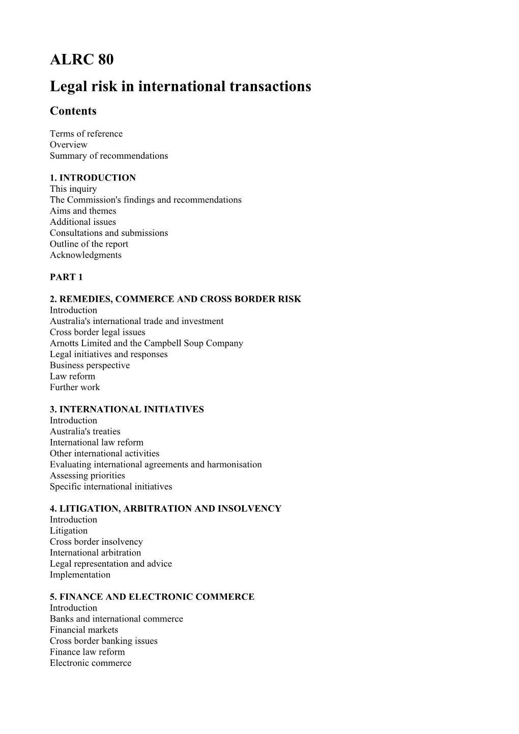 ALRC 80 Legal Risk in International Transactions Contents