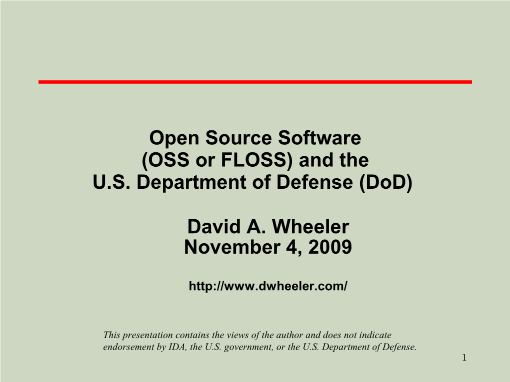 Open Source Software and the U.S. Department of Defense (Dod)