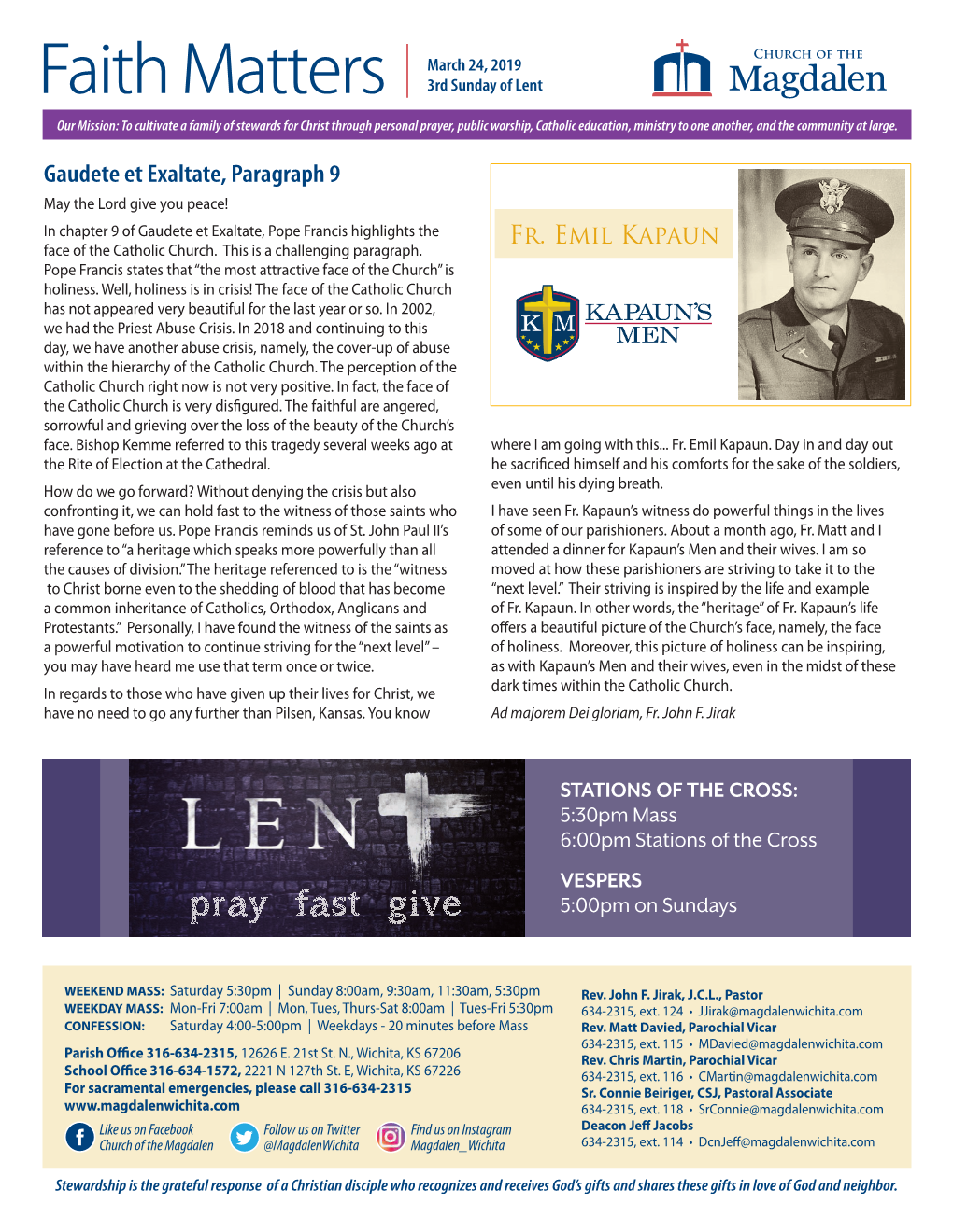 Gaudete Et Exaltate, Paragraph 9 Fr. Emil Kapaun